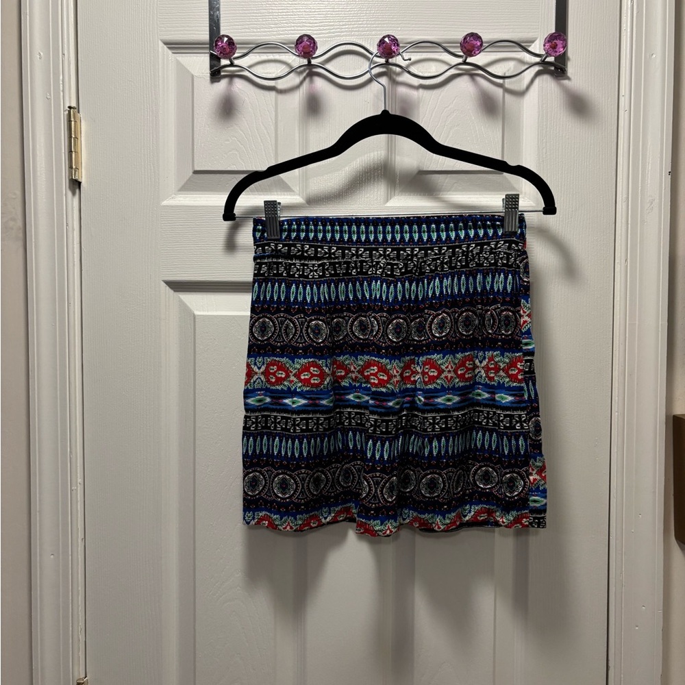 Exhibit Blue and Red Patterned Mini Skirt